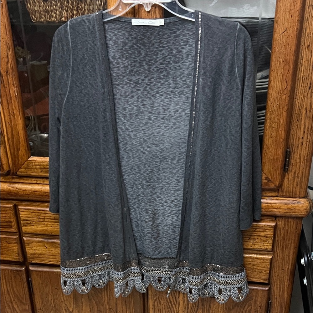 Southern Cotton Charcoal Cardigan with Lace Hem